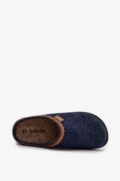 Online INBLU Kapcie Damskie Z Haftem NL000009 Granatowe Niebieski