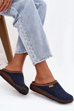 Online INBLU Kapcie Damskie Z Haftem NL000009 Granatowe Niebieski