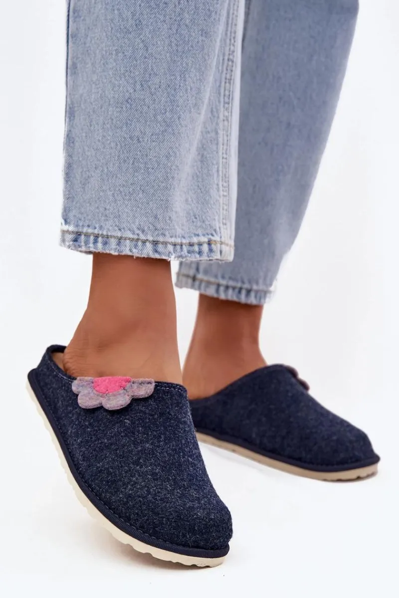 Kapcie Klasyczne|Klapki Damskie Klasyczne>INBLU Kapcie Damskie Z Kwiatkiem CS000043 Granatowe Niebieski