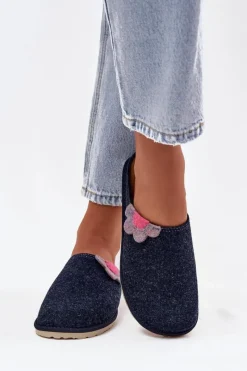 Kapcie Klasyczne|Klapki Damskie Klasyczne>INBLU Kapcie Damskie Z Kwiatkiem CS000043 Granatowe Niebieski