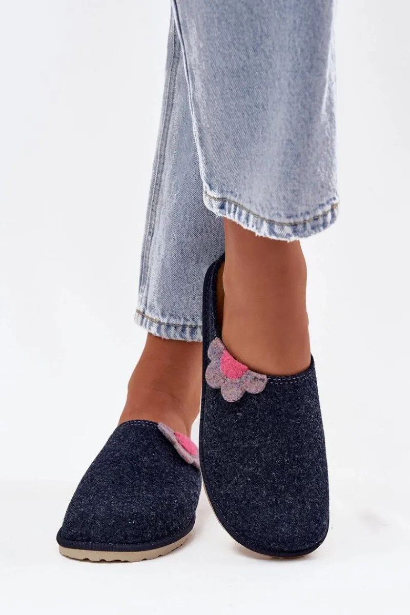 Kapcie Klasyczne|Klapki Damskie Klasyczne>INBLU Kapcie Damskie Z Kwiatkiem CS000043 Granatowe Niebieski