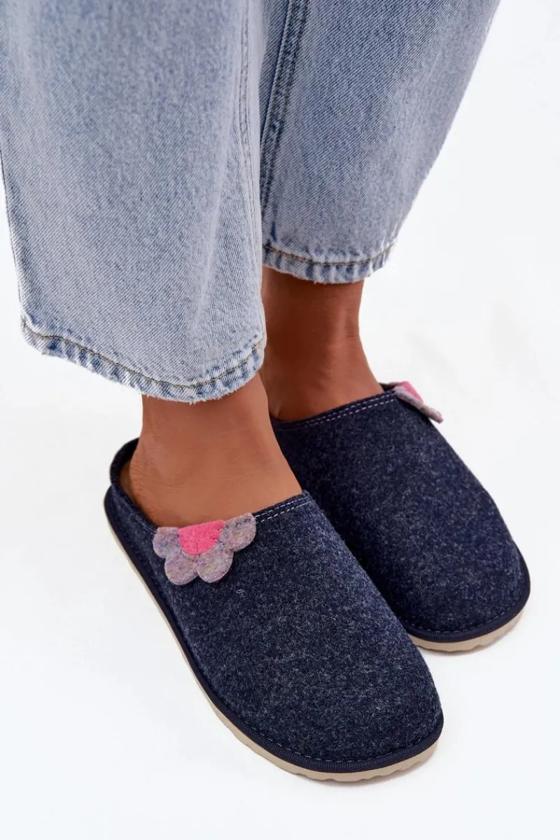 Kapcie Klasyczne|Klapki Damskie Klasyczne>INBLU Kapcie Damskie Z Kwiatkiem CS000043 Granatowe Niebieski