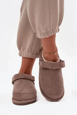 Sale Kapcie Damskie Z Paskiem Ocieplane Futerkiem Ciemnobeżowe Rilena Damskie Śniegowce Damskie|Kapcie Klasyczne