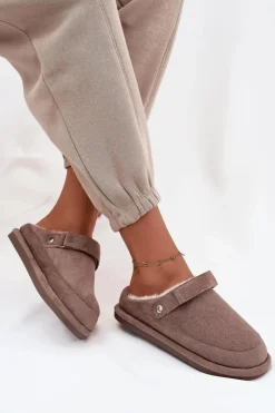 Sale Kapcie Damskie Z Paskiem Ocieplane Futerkiem Ciemnobeżowe Rilena Damskie Śniegowce Damskie|Kapcie Klasyczne