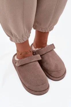 Sale Kapcie Damskie Z Paskiem Ocieplane Futerkiem Ciemnobeżowe Rilena Damskie Śniegowce Damskie|Kapcie Klasyczne