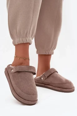 Sale Kapcie Damskie Z Paskiem Ocieplane Futerkiem Ciemnobeżowe Rilena Damskie Śniegowce Damskie|Kapcie Klasyczne