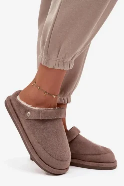 Sale Kapcie Damskie Z Paskiem Ocieplane Futerkiem Ciemnobeżowe Rilena Damskie Śniegowce Damskie|Kapcie Klasyczne