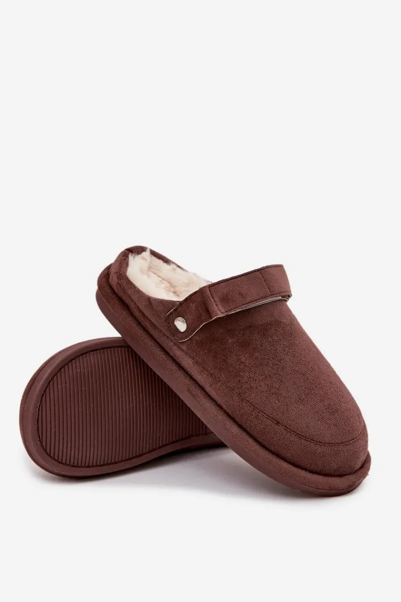 Best Boto Kapcie Damskie Z Paskiem Ocieplane Futerkiem Czekoladowe Rilena Brązowy