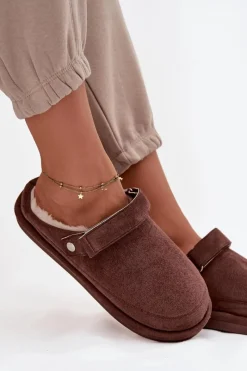 Best Boto Kapcie Damskie Z Paskiem Ocieplane Futerkiem Czekoladowe Rilena Brązowy