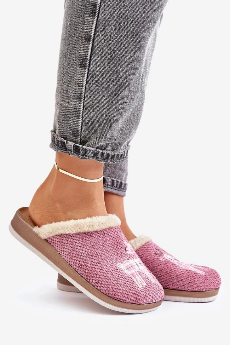 Kapcie Klasyczne|Klapki Damskie Klasyczne>INBLU Kapcie Damskie Z Reniferem I Futerkiem CT000034 Różowe Różowy