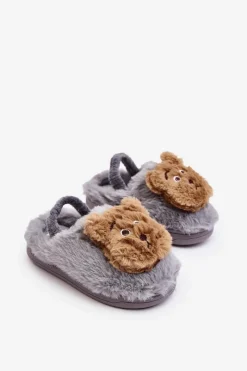Dziewczęce>Boto Kapcie Dziecięce Futrzane Z Misiem Szare Dicera