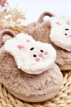 Discount Boto Kapcie Dziecięce Futrzane Króliczek Beżowe Dicera