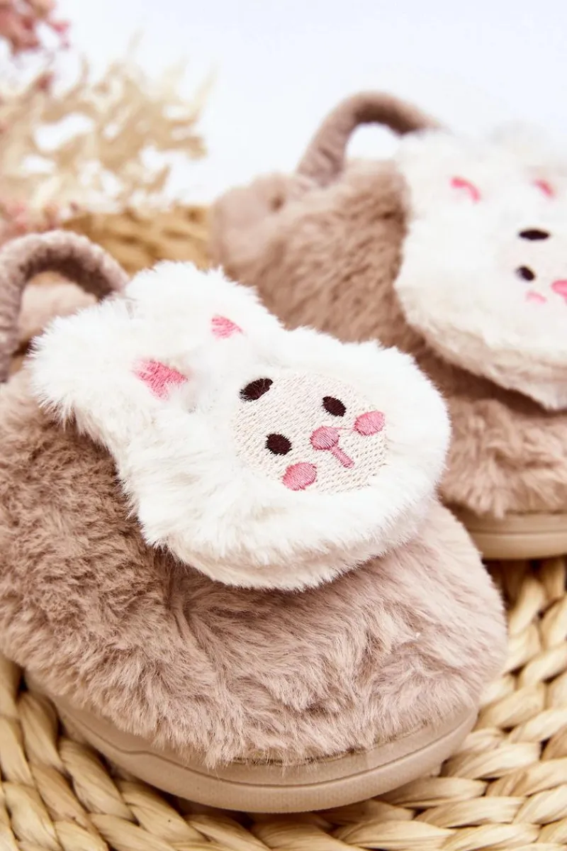 Discount Boto Kapcie Dziecięce Futrzane Króliczek Beżowe Dicera