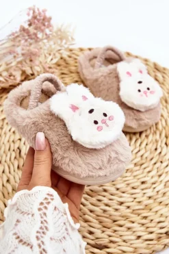 Discount Boto Kapcie Dziecięce Futrzane Króliczek Beżowe Dicera