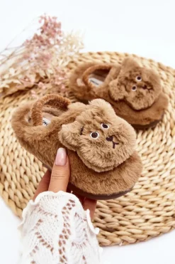 Sale Boto Kapcie Dziecięce Futrzane Z Misiem Brązowe Dicera