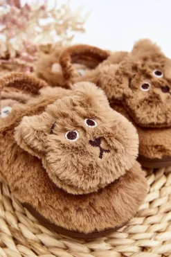 Sale Boto Kapcie Dziecięce Futrzane Z Misiem Brązowe Dicera