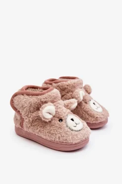 Best Boto Kapcie Dziecięce Ocieplane Z Misiem Różowe Eberra Różowy