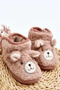 Best Boto Kapcie Dziecięce Ocieplane Z Misiem Różowe Eberra Różowy