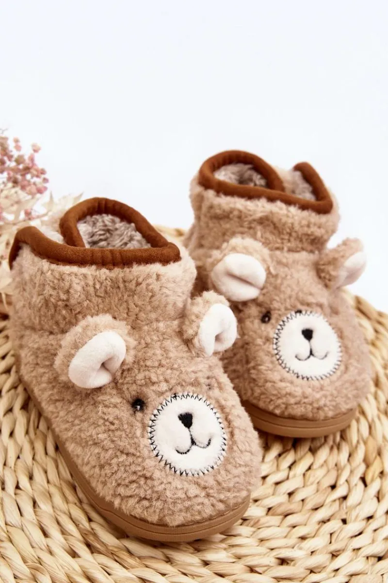 Online Boto Kapcie Dziecięce Ocieplane Z Misiem Beżowe Eberra Beżowy