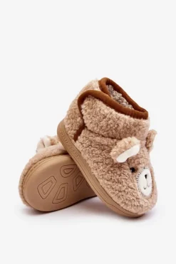 Online Boto Kapcie Dziecięce Ocieplane Z Misiem Beżowe Eberra Beżowy