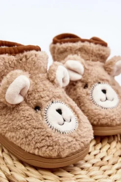 Online Boto Kapcie Dziecięce Ocieplane Z Misiem Beżowe Eberra Beżowy