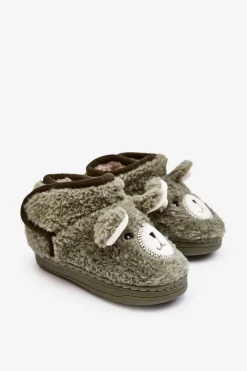 Dziewczęce|Back To School>Boto Kapcie Dziecięce Ocieplane Z Misiem Zielone Eberra Zielony