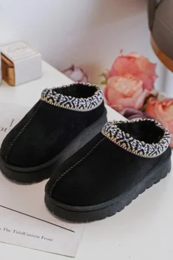 Chłopięce|Dziewczęce>Boto Kapcie Dziecięce Wsuwane Ocieplane Czarne Olivane Czarny