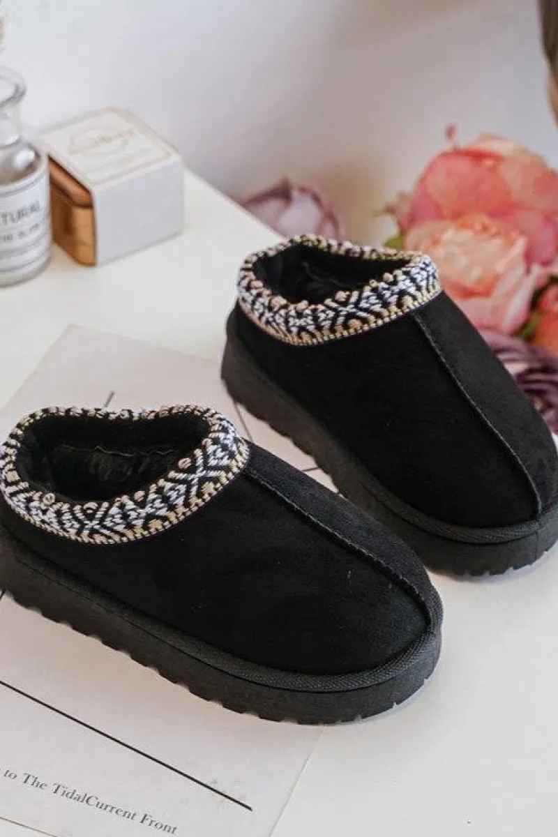 Chłopięce|Dziewczęce>Boto Kapcie Dziecięce Wsuwane Ocieplane Czarne Olivane Czarny