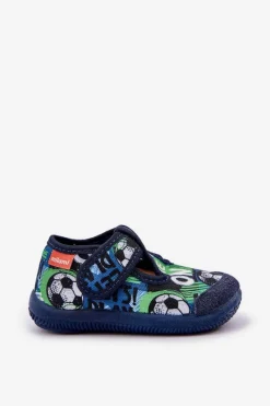 Discount Milami Kapcie Dziecięce Elastyczne Na Rzepy W Piłki Granatowe Ambette Niebieski