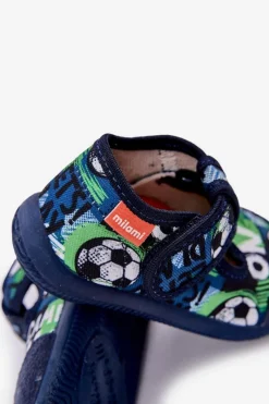 Discount Milami Kapcie Dziecięce Elastyczne Na Rzepy W Piłki Granatowe Ambette Niebieski