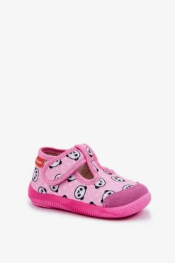 Best Kapcie Dziecięce Elastyczne Na Rzepy W Pandy Różowe Ambette Dzieci Dziewczęce|Back To School