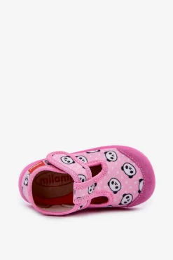 Best Kapcie Dziecięce Elastyczne Na Rzepy W Pandy Różowe Ambette Dzieci Dziewczęce|Back To School