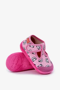 Best Kapcie Dziecięce Elastyczne Na Rzepy W Pandy Różowe Ambette Dzieci Dziewczęce|Back To School
