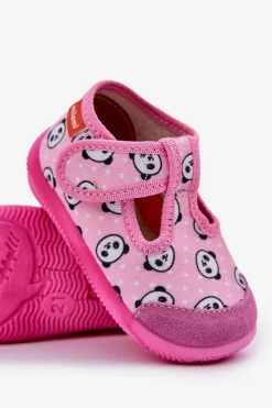 Best Kapcie Dziecięce Elastyczne Na Rzepy W Pandy Różowe Ambette Dzieci Dziewczęce|Back To School