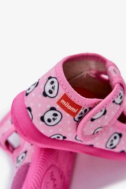 Best Kapcie Dziecięce Elastyczne Na Rzepy W Pandy Różowe Ambette Dzieci Dziewczęce|Back To School