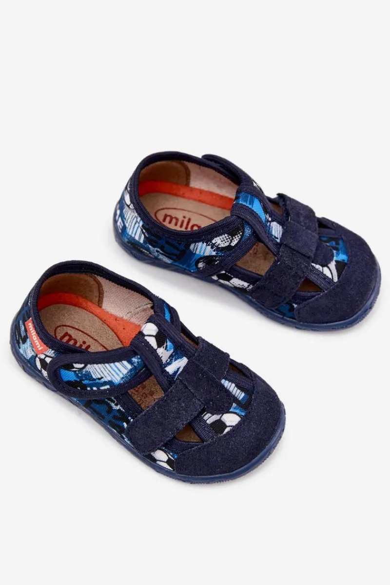 Kapcie Dziecięce Na Rzepy W Piłki Granatowe Reathiana Dzieci Dziewczęce|Back To School