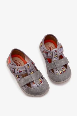 New Milami Kapcie Dziecięce Na Rzepy W Pojazdy Szare Reathiana Szary