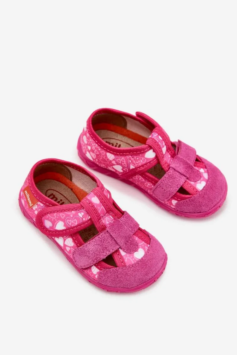 Dziewczęce|Back To School>Milami Kapcie Dziecięce Na Rzepy W Serduszka Różowe Reathiana Różowy