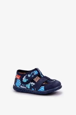 Dziewczęce|Back To School>Milami Kapcie Dziecięce Na Rzepy W Dinozaury Granatowe Reathiana Niebieski