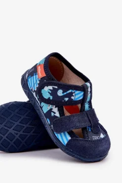 Dziewczęce|Back To School></noscript>Milami Kapcie Dziecięce Na Rzepy W Dinozaury Granatowe Reathiana Niebieski