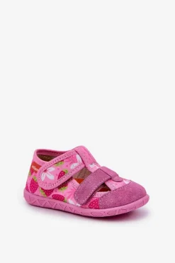 Clearance Milami Kapcie Dziecięce Na Rzepy W Truskawki Różowe Reathiana Różowy