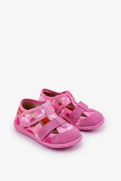 Clearance Milami Kapcie Dziecięce Na Rzepy W Truskawki Różowe Reathiana Różowy