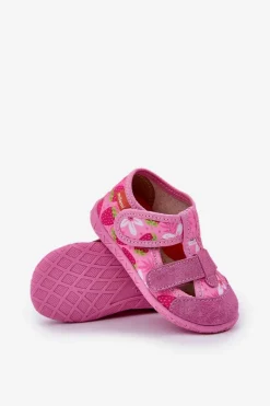 Clearance Milami Kapcie Dziecięce Na Rzepy W Truskawki Różowe Reathiana Różowy