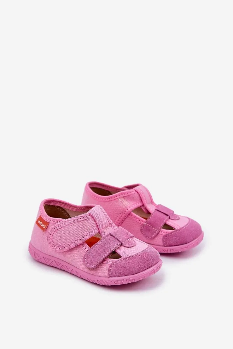 Online Milami Kapcie Dziecięce Na Rzepy Różowe Reathiana Różowy
