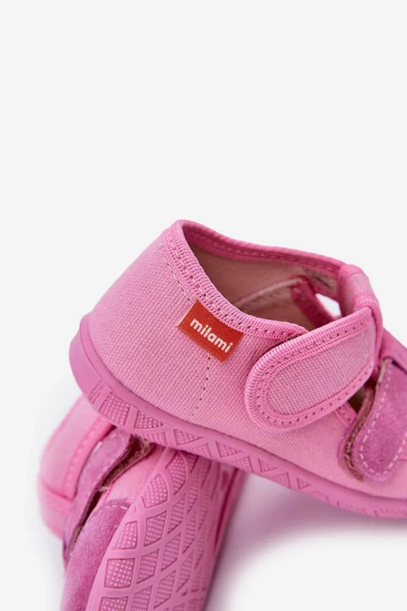 Online Milami Kapcie Dziecięce Na Rzepy Różowe Reathiana Różowy