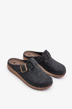 Outlet Kapcie Męskie Z Klamrą Klapki Profilaktyczne MT000012 Grafitowe Męskie Klapki Męskie Klasyczne|Papcie Męskie