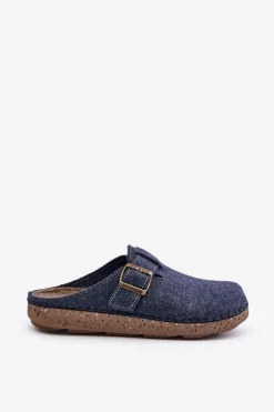 Hot INBLU Kapcie Męskie Z Klamrą Klapki Profilaktyczne MT000012 Granatowe Niebieski