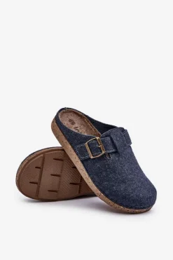 Hot INBLU Kapcie Męskie Z Klamrą Klapki Profilaktyczne MT000012 Granatowe Niebieski