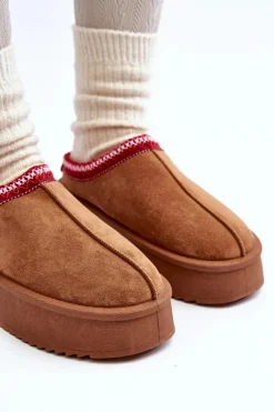 Śniegowce Damskie|Kapcie Klasyczne>Boto Kapcie Na Grubej Podeszwie Z Eko Zamszu Brązowe Sylva