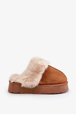Discount Boto Kapcie Śniegowce Damskie Na Grubej Podeszwie Z Futerkiem Camel Doriola Brązowy